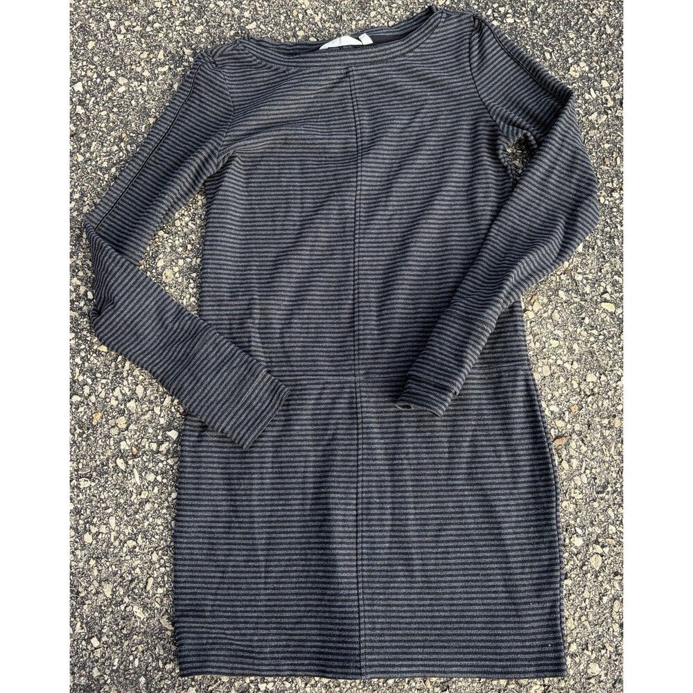 Athleta Avenues Knit Dress Long Sleeve Ruched Women's XS Black Gray Striped